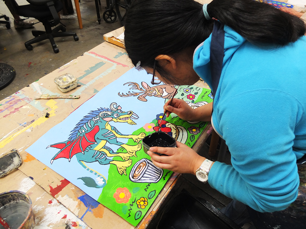 Yukari Sakura working at Creativity Explored Yukari Sakura working at Creativity Explored